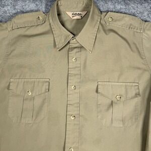 Vintage Cabelas Shirt Men's LT Beige Long Sleeve Button Up Safari Epaulets‎